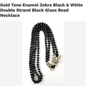 Vintage Necklace 2 Strand Beads ZEBRA Pendant Animal Jewelry Jungle Safari